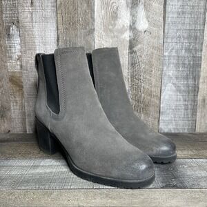 Womens Sam Edelman Hanley Gray Burnished Leather Block Heel Chelsea Boots Size 7